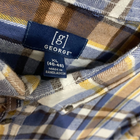 NWOT Men’s Navy & Yellow [G] George Long Sleeve Plaid Button-Down Collared Shirt - Picture 4 of 5